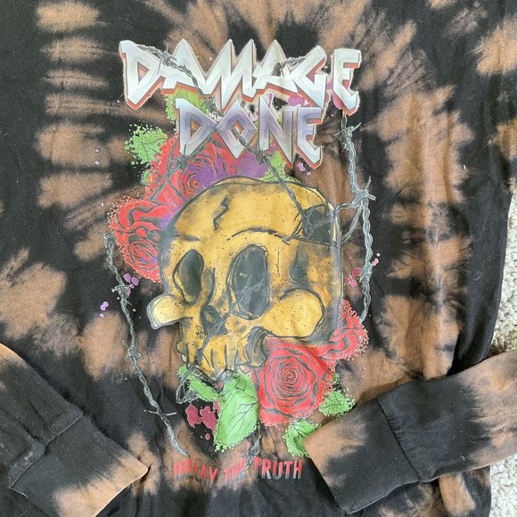 Empyre unisex black and brown tie Dye long sleeve shirt Damage Done Skull - Picture 2 of 10